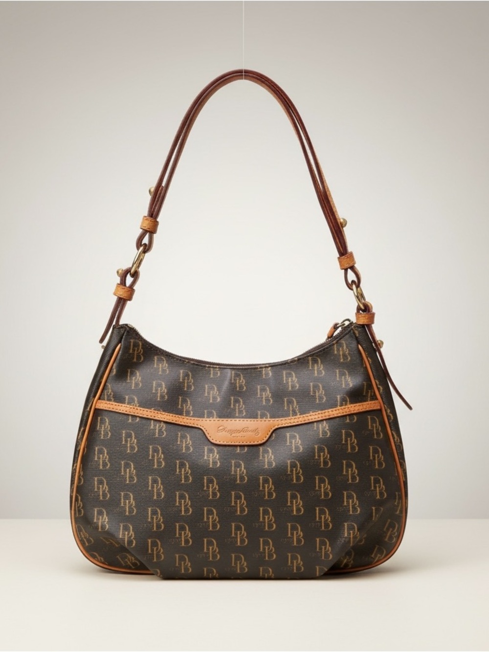 Dooney & Bourke Black and Tan Logo Hobo Shoulder Bag